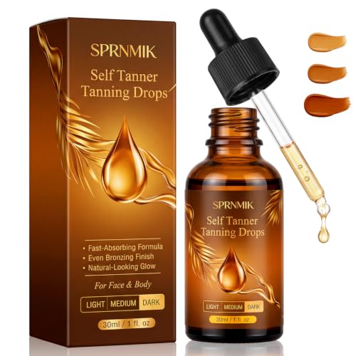 Self Tanning Drops for Face & Body, Face Self Tanner Drops with Natural-Looking Glow to Add to Moisturizer, Organic Sunless Tanner with Streak-Free & Non Orange, Skincare 1 Fl Oz (Dark)