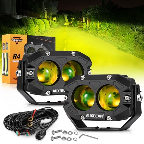 Auxbeam 4In 60W Amber Fog Lights, Amber Led Pods Super Bright Spot Beam Offroad Lights with Plug and Play Wiring Harness Kit for Truck SUV ATV UTV Jeep Wrangler Motorcycle Amber Spot Beam (Z