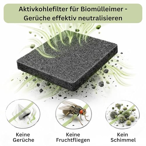 PTMS® 5X Aktivkohlefilter für Biomülleimer 6L - Ersatzfilter für Bioeimer & Komposteimer Küche - Geruchsfilter gegen Müllgeruch, passgenau & effektiv
