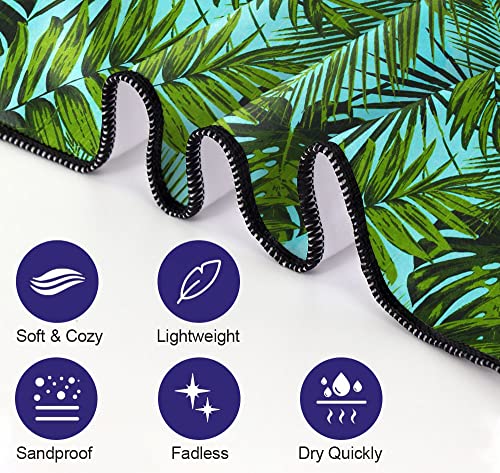 Ohtmtho Oversized Beach Towel Quick Dry Sand Free Lightweight Microfiber Beach Towels For Swim Pool Camping Travel, Tropical Jungle Green Palm Leaves, 36"X72" #TOP2