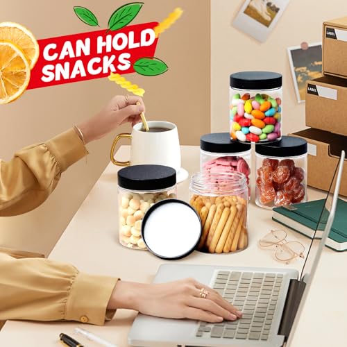 48 PCS 8 OZ Plastic Jars with Screw On Lids,Labels Refillable Empty Round Slime Containers for Storing Dry Food, Honey Jam, Cream, Butter, Lotion, black4