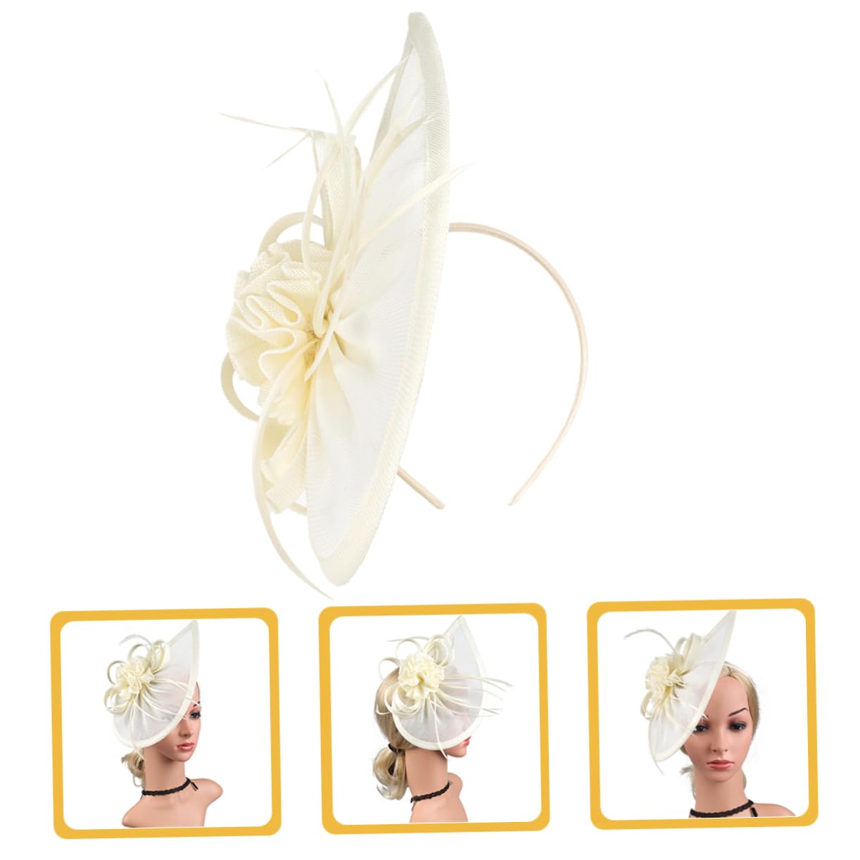 2pezzi Fascinator Elegante con Clip e Fascia per Accessori Vintage per Cerimonie Tea Party e Matrimoni Cappello Rete con Dettagli Plume