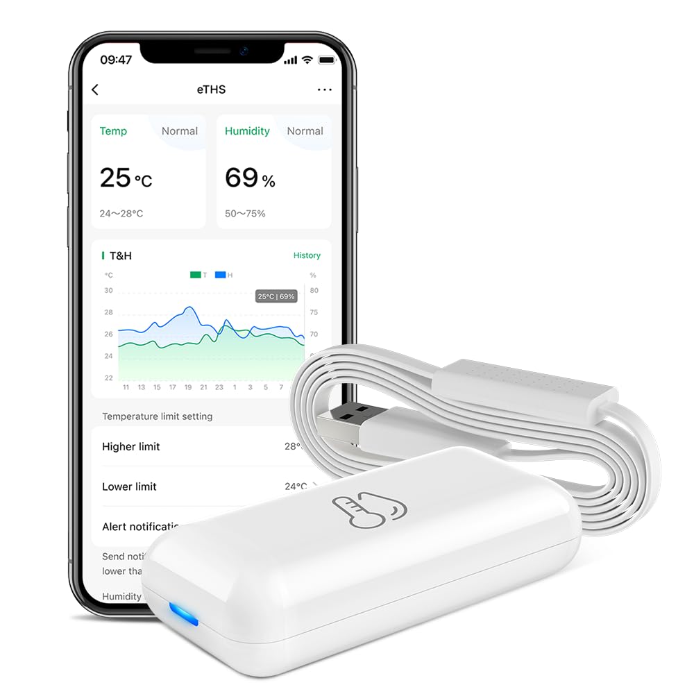 Thermometer and Hygrometer eTHS, WiFi Smart Temperature and Humidity Monitor Sensor, APP Phone Alert, TH2MQTT Home Assistant, Compatible with Alexa Google Home, No Hub Required Thermometer and Hygrometer eTHS, WiFi Smart Temperature and Humidity Monitor Sensor, APP Phone Alert, TH2MQTT Home Assistant, Compatible with Alexa Google Home, No Hub Required