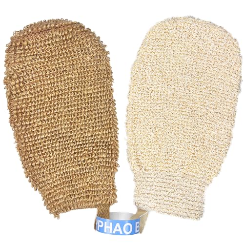 Pphao Basic Bath Gloves For Shower - Organic Bath Mitts Washcloths - Bath Gloves Exfoliating For Women And Men - Body Scrubbers For Use In Shower - Ramie And Jute Fiber cover