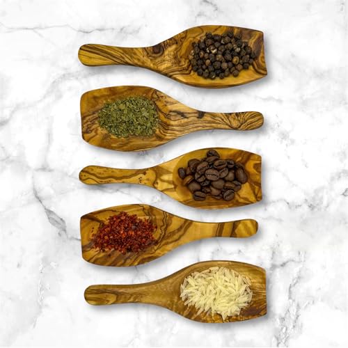Gewürzschaufel aus Olivenholz – handgefertigter Gewürz- und Dosierer-Löffel, Lebensmittel-Scoop für Salz, Zucker & Kräuter – robustes Küchenutensil, natürlicher Holzlöffel
