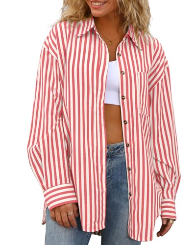 CHYRII Womens Striped Button Down Shirt Casual Long Sleeve Blouse
