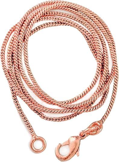 Pure Copper Italian Round Snake Chain Necklace, Solid Copper Statement Jewelry Set Gift for Women & Men (16-26 Inch long)