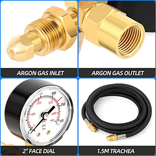 Meanlin Measure Argon Co2 Regulators Gauges Gas Welding Regulator Cga580 Fitting With Miller Lincoln Mig Tig Weld With 60 Inch Hose 0-4500Psi / 0-10Bar #TOP6