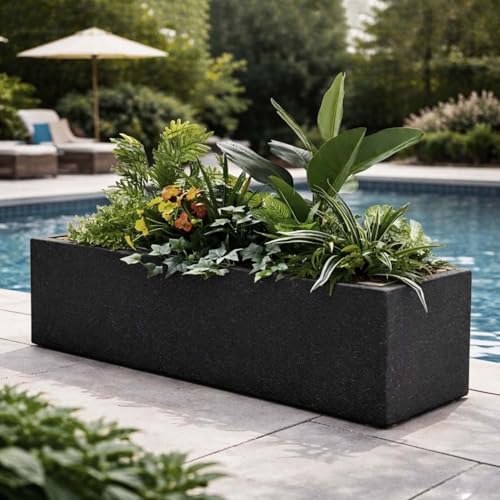 Image of Go Hooked Recta R Black Planter Pot (24x12.5 Inch) | Big Size Outdoor & Indoor Pot for Plants | Modern Design Lightweight & Durable Rectangle Polymer Flower Pot for Balcony, Terrace & Garden