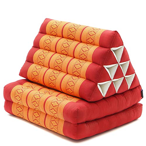 Image of Leewadee 2-Fold Mat with Triangle Cushion - Comfortable TV Pillow, Foldable Mattress with Cushion Made of Eco-Friendly Kapok, 45 x 20 inches, Orange red