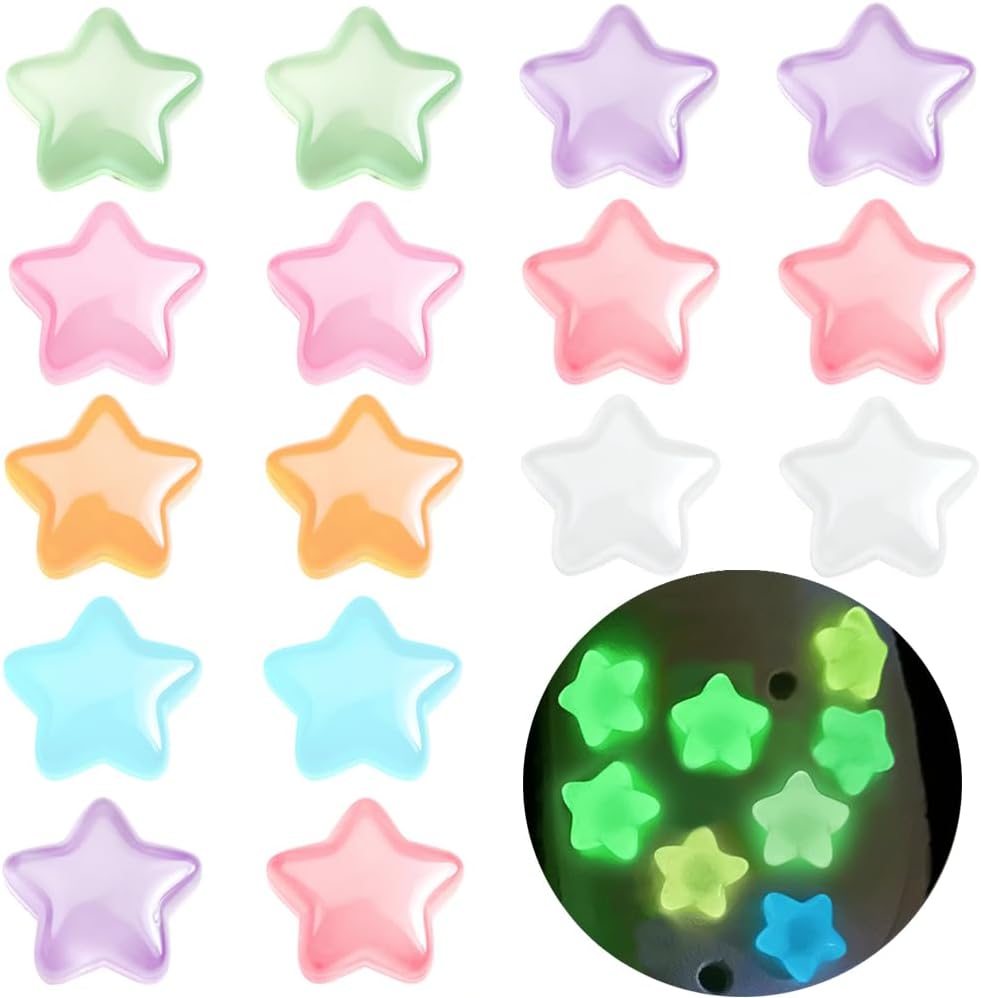 20PCS Colorful Glow in the Dark Star Shoe Charms Glowing Stars Shoe Decorations Charm Cute Bling Star Junk Charms for Shoes Decoration Womens Mixed Stars Shoes Buckle Decor Accessories for Women