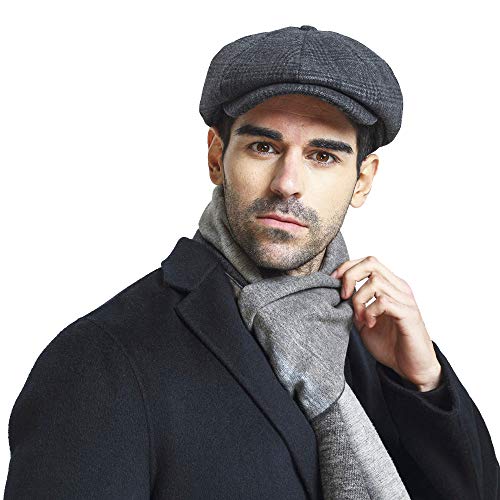 Jerague Wool Newsboy Cap For Men Women Classic Vintage Gatsby Lvy Cabbie Hat Flat Beret Cap Grey #TOP4