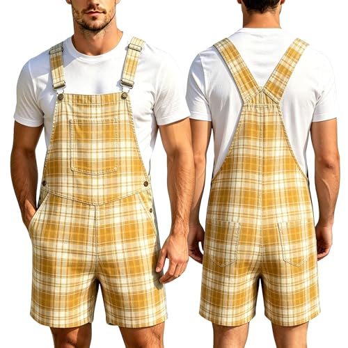 Salopette en coton homme avec motif à carreaux coupe loose d'été - 5