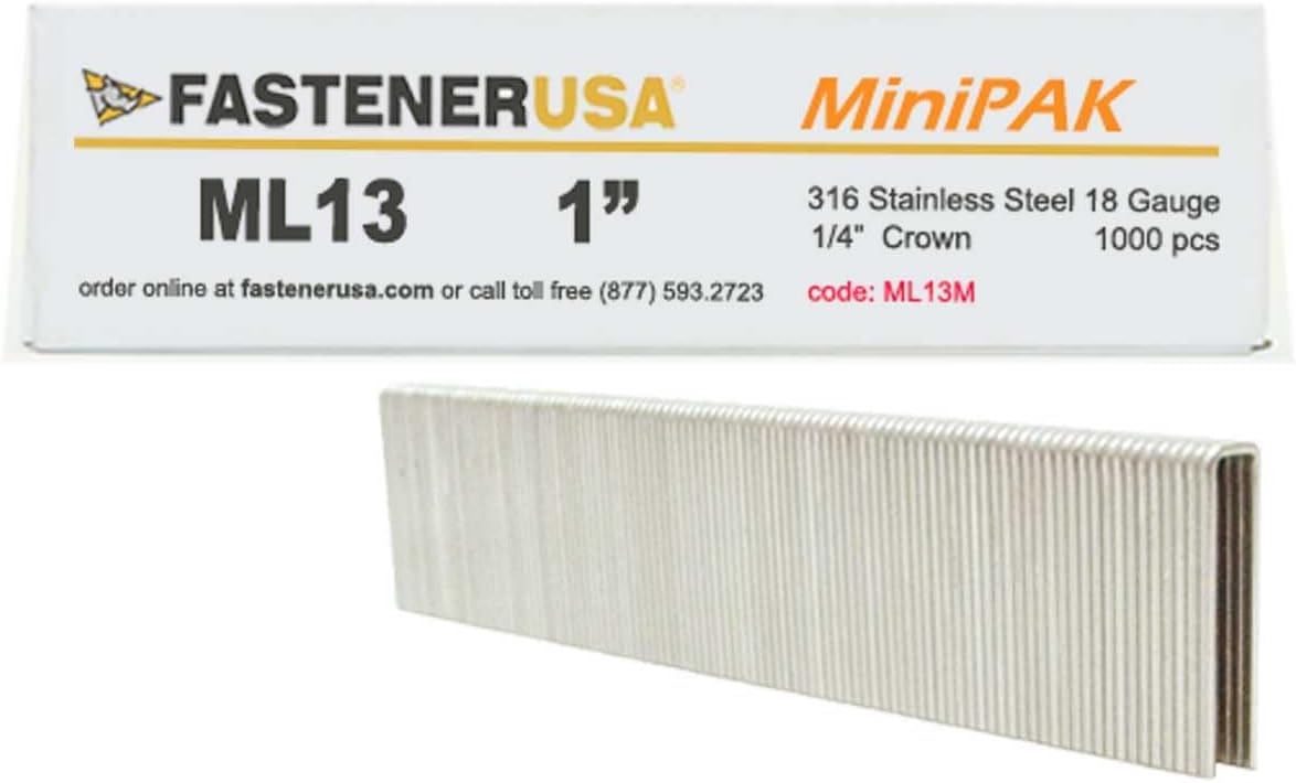 1" Leg x 1/4" Crown 18GA 316SS L13 Staples 1,000ct