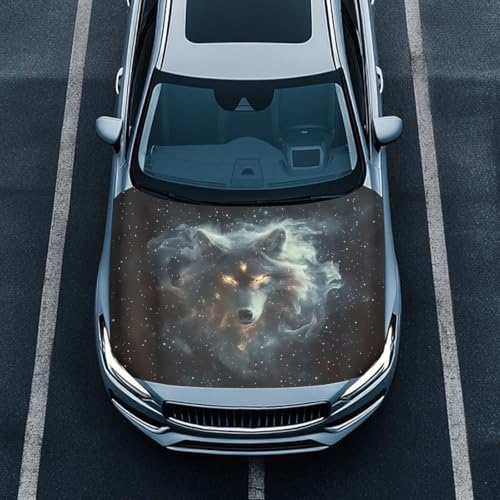 Image of Car Hood Cover,Winter Decoration Car Hood Cover Protector Suitable Most Automotive Sedans Trucks Pickup Sports Cars,Car Accessories Wolf Starry Sky Print
