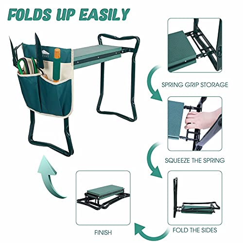 Dporticus 2 In 1 Foldable Gardening Kneeler Seat Bench Portable Stool With Eva Kneeling Pad And Pouches #TOP6