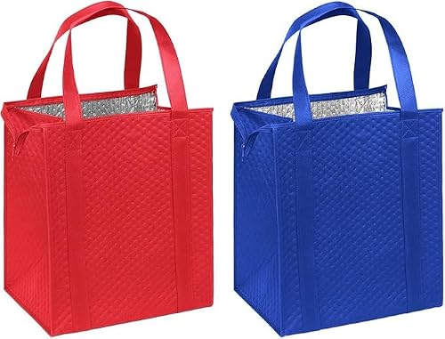 Mediz Hannah Direct Large Capacity Heavy Duty Insulated Smart Shopping Bag - Strong Reusable Grocery Tote 2 Pack (Red and Royal)
