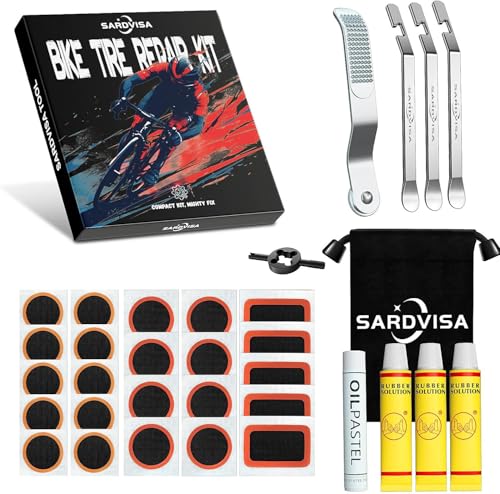 SARDVISA 33 PCS Bike Tire Repair Kit, Bicycle Inner Tube Puncture Patch Kit with 23 PCS Tire Patches...