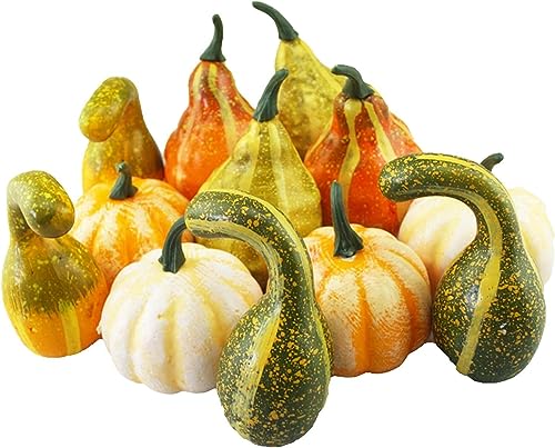 Lindagary 12pcs Artificial Pumpkins Simulation Foam Pumpkins Ornament Harvest Pumpkins Realistic Pumpkins for Halloween Fall Thanksgiving Decoration