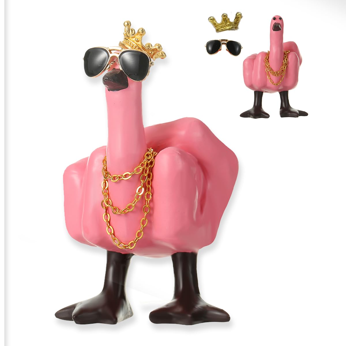Lifelisa Middle Finger Gifts, Middle Finger Duck Statue, for Office Decor Desk Decor Home Decor Clearance, Novelty Finger Duck Sculptures with Sunglasses Necklace (Pink)