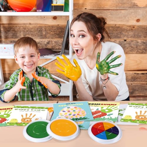 Motipuns 30 peças de cartões de impressão de mão de Páscoa com 3 peças de almofadas de tinta grandes