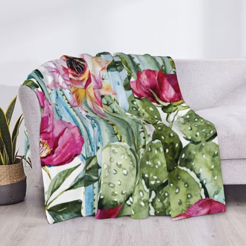 Couverture lit microfibre de qualité EdWal motif cactus rose