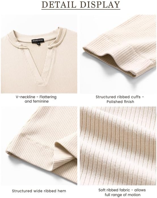 Prettywear Women 3/4 Length Sleeve Shirts V Neck Fitted Business Casual Work Tops 2025 Elegant Ribbed Tunic Blouses - Image 6