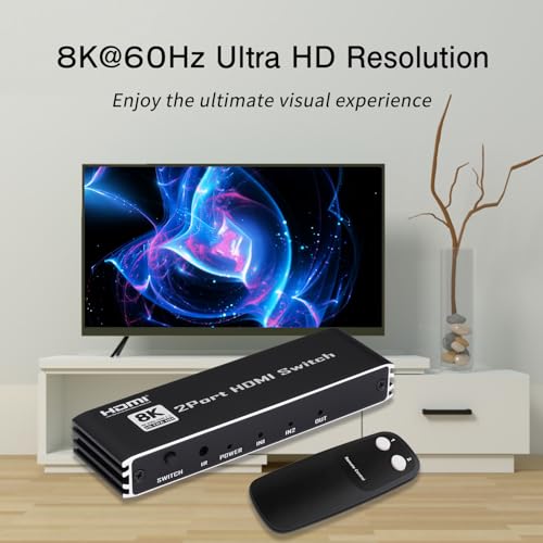 Image of Enbuer 8K HDMI 2.1 Switch, HDMI 2.1 Switcher 2 in 1 Out, Supports 8K@60Hz, 4K@144Hz, 4K@120Hz, 1080P@240Hz, HDCP 2.3, HDR, 3D, Dolby Compatible with PS5 Xbox Blu-Ray Player etc