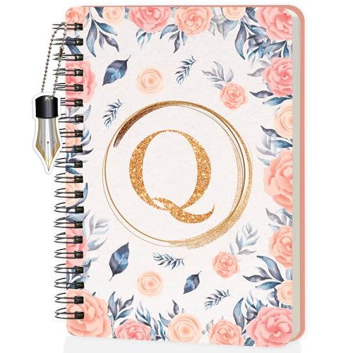 Image of Jhingalala Diaries - A5 Hardbound Floral Design Diary Cover With Initial Letter Wiro Notebook Diary With Dangler I Spiral Notebook With Planner and Calendar 2024 I 160 Undated Ruled Pages (Initial Q)