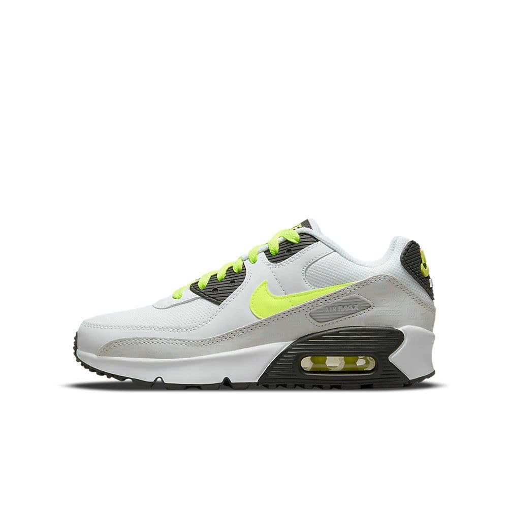 NIKE Air MAX 90 LTR (GS), Zapatos de Gimnasia, Blanco/Volt-Black-Pure Platinum, 35.5 EU