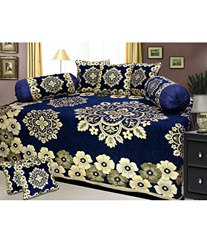 Excell loomtex Presents atractive Flower Theme Diwan Set which Contains 1 bedsheet, 2 bolsters, 5 Cushion Cover.-image-46