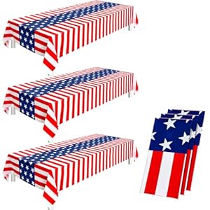 3 Pcs Patriotic Tablecloths, Patriotic Tablecovers Disposable Plastic Tablecloth for Rectangle Tables, 4th of July Decorations for Outdoor Picnic Memorial Veterans Themed Party Supplies, 108 X 54 Inch