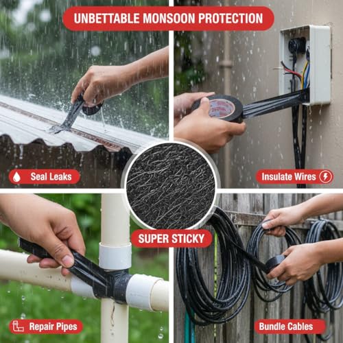 Image of Mario PVC Self-Adhesive Black Monsoon Tape - 96mm x 15M | Protection Against Water Damage & Electric Panel Insulation | Pack of 1