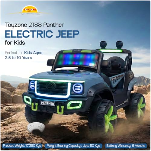 Image of Toyzone Panther Electric Jeep (Grey) | 12V Rechargeable Ride on with 5Ah Battery | Music Player with BT, USB & AUX | Smooth Acceleration | 6M Battery Warranty | Age 3-10 Years, Upto 50 kg
