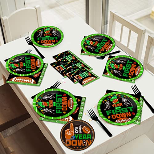 Qyeahkj 100Pcs Football 1St Birthday Party Plates And Napkins Tableware Set For 25 Guests First Year Down Paper Supplies 1St Year Down Football Favors Decorations For Boys Kids Sports Fans Events #TOP6