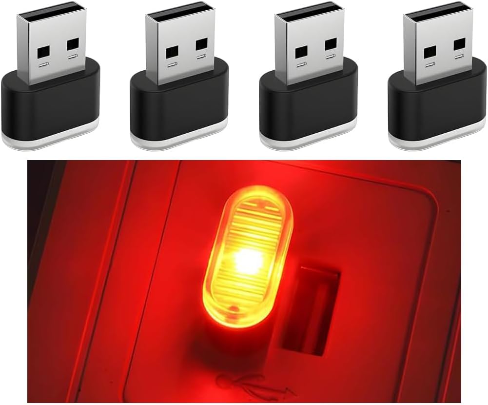 4PCS USB LED Car Interior Atmosphere Lamp, Portable Plug-in Mini Vehicle Night Light, Automotive Trunk Ambient Lighting Decoration Kit, Universal for SUV Sedan Truck (Blue)