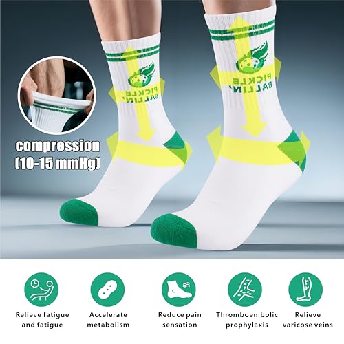 Newluck Pickleball Crew Socks 3 Pairs, Performance Pickleball Socks for Men Women Pickleball Gift, Sport Socks Moisture-Wicking with Compression, Apparel, Cushioned, Breathable, US Size 8-112