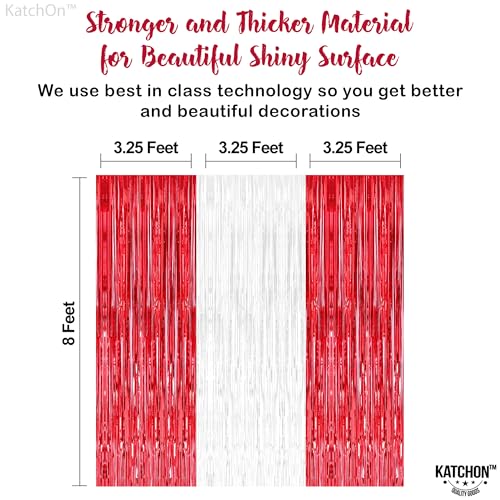Image of KatchOn, Red and White Streamers - 3.2x8 Ft, Pack of 3 | Red and White Fringe Backdrop for Red Party Decorations | Fringe Backdrop for Proposal, Wedding Decorations | Engagement Party Decor