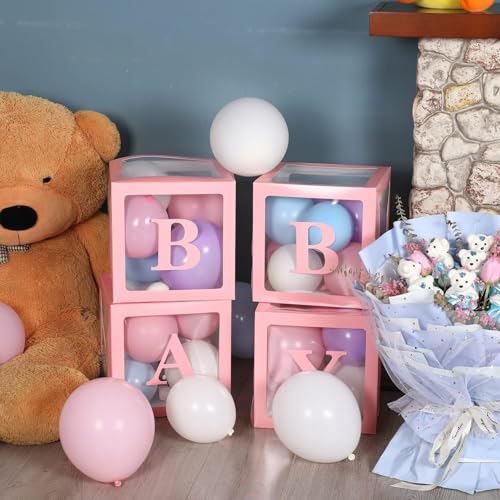Image of Rozi Decoration Pink Baby Balloon Box without Balloon Included Set of 4 Pcs Box| Welcome Baby Decoration Kit | Baby Shower | Birthday | Naming Ceremony Decoration Kit