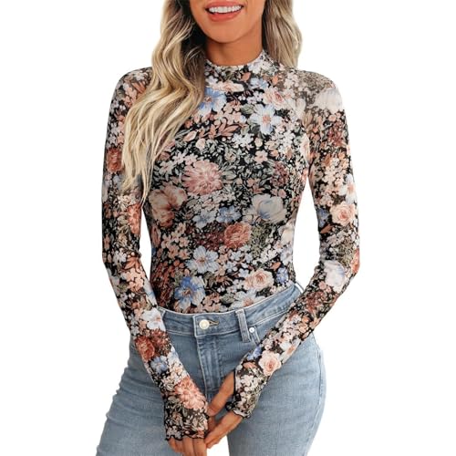 VEMOW Pizzo Manica Lunga Maglia Mockneck Alla Moda Carino Fuori