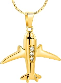 Airplane Design Cremation Pendant Necklace for Ashes - 316L Stainless Steel Memorial Urn Jewelry Pilot Keepsake Gift for Men Women