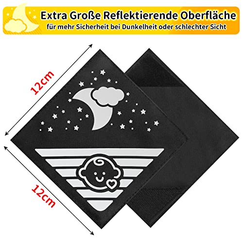 4 Stück Reflektoren für Kinderwagen Universal Sicherheits Reflektoren mit Klettverschluss,Ideal für Buggy, Fahrräde, Anhänger und mehr,Süsses Babys & Wolken Mond Sterne Motiv-Schwarz
