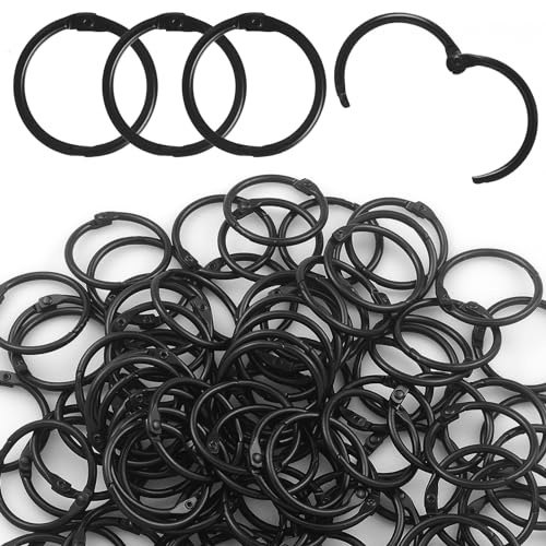 LOUZAGO 50 Pack 1 Inch Binder Rings, Black Book Rings Index Card Ring, Metal Ring Binder Clips Key Rings Paper Rings for Office, School, Home (Black, 25mm)