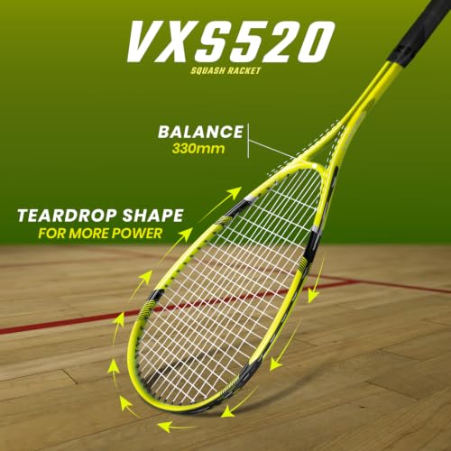 Image of Vector X VXS-520 Full Cover Squash Racquet 27 Inch for Seniors Players, Pre-Strung, Lightweight & Recreational| Indoor Outdoor Court Game, Sports Gear, Adults (Yellow-Black)