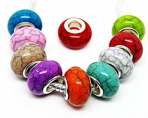 TianBo 100pcs Mix Color Large Hole Bead Resin Crack Fit European Charm Bracelet Spacer for Jewelry Making SS01