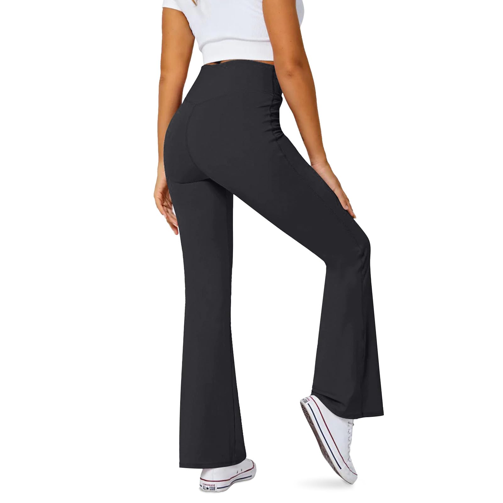 DLOODA Leggings acampanados para mujer con bolsillos, cintura alta, corte de bota, pantalones de yoga con control de abdomen, leggings acampanados
