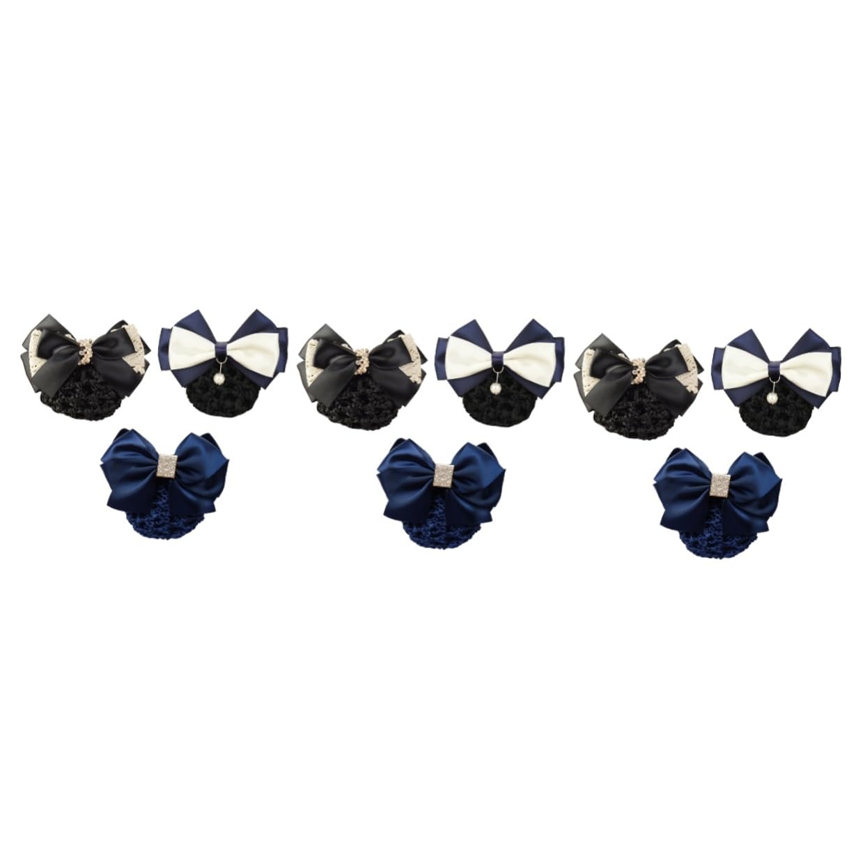 FRCOLOR 9pezzi Fermaglio Per Rete Con Fiocco Di Elastico Per Donne Per Ufficio e Occasioni Speciali Pizzo Con Perle Blu Con Strass
