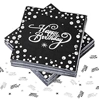 40 Stück Servietten Happy Birthday, Servietten Geburtstag Schwarz Silber, Schwarz Folierte Geburtstagsservietten, Schwarz Silber Deko Geburtstag, 33x33cm für Junge Mädchen Geburtstag Party Deko