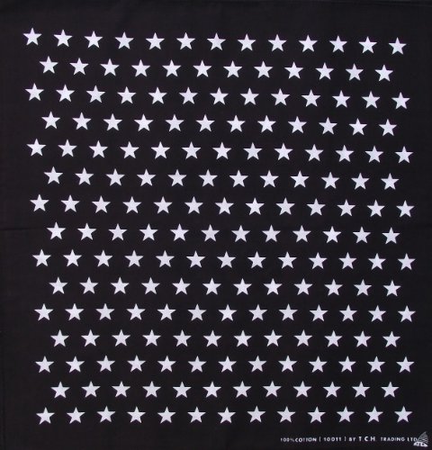 White Star in Black Handkerchief Headwrap Bandana X11