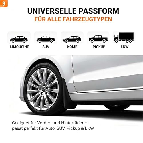 Mautopily 4X Universal Auto Schmutzfänger Spritzschutz Vorne und Hinten – Robuster & Flexibler Kunststoff Schutz vor Schmutz, Schlamm & Steinschlag – Für Auto, SUV, Pickup & LKW